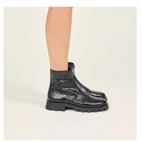 NWT Katy Perry  Black Patent "The Daarling" Zip Front Ankle Combat Boot Size 11M - Picture 1 of 11